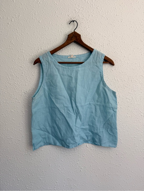 Eileen Fisher Tops - Eileen Fisher blue linen boxy cropped tank top L